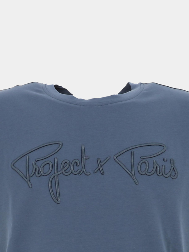 T-shirt logo brodé bleu gris homme - Project X Paris