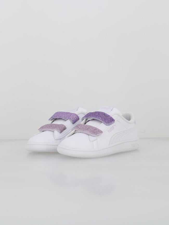 Baskets à scratch pailleté smash 3.0 blanc fille - Puma