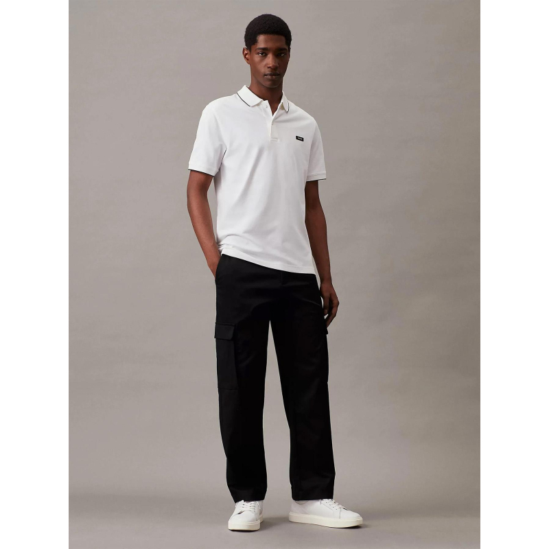 Polo stretch en piqué blanc homme - Calvin Klein