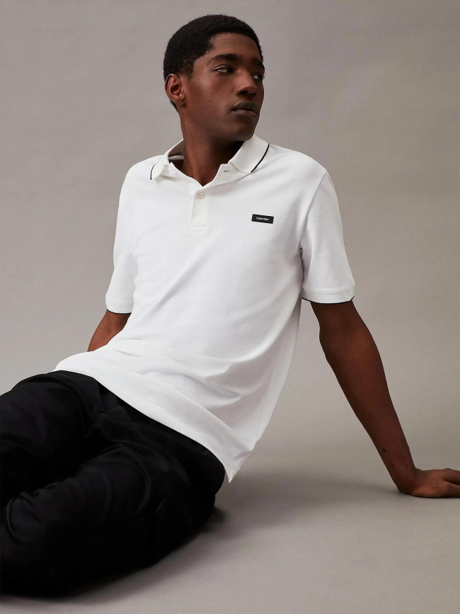 Polo stretch en piqué blanc homme - Calvin Klein