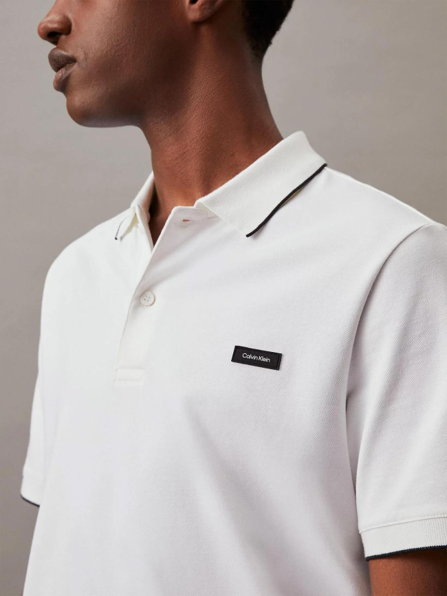 Polo stretch en piqué blanc homme - Calvin Klein