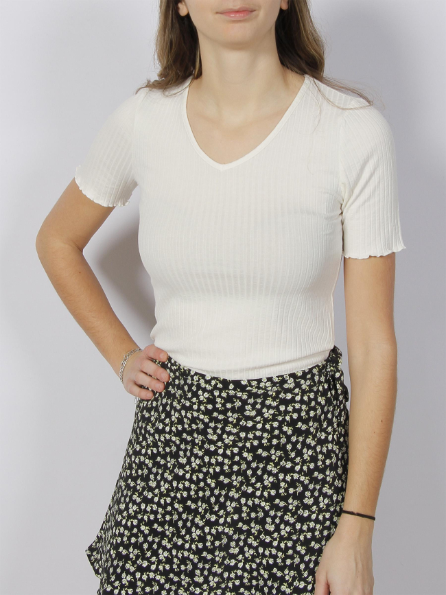T-shirt fransiska côtelé blanc femme - JDY