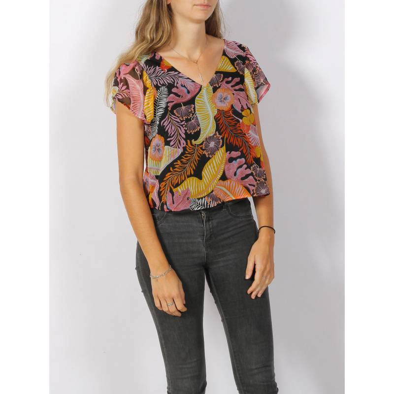 T-shirt court pixi à fleurs noir femme - JDY