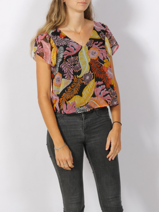 T-shirt court pixi à fleurs noir femme - JDY