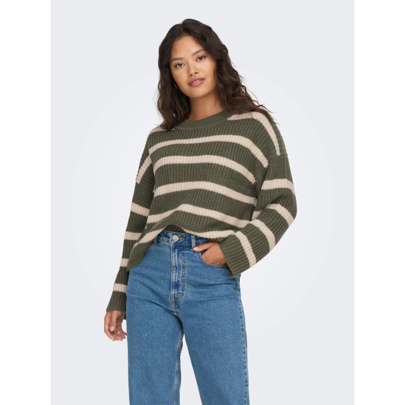Pull rayé justy kaki blanc femme - JDY