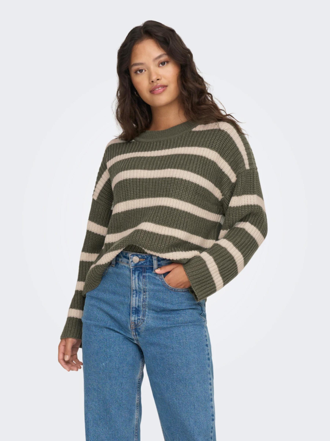 Pull rayé justy kaki blanc femme - JDY