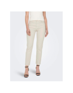 Jean droit taille haute emily crop beige femme - Only