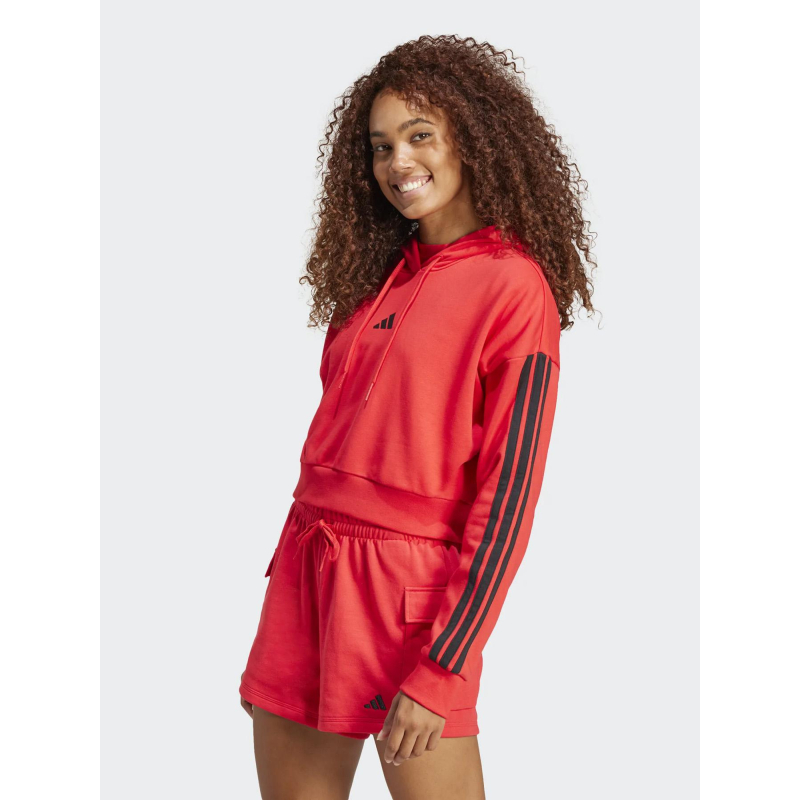 Sweat à capuche crop 3 stripes rouge et noir femme - Adidas