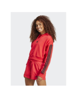 Sweat à capuche crop 3 stripes rouge et noir femme - Adidas