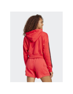 Sweat à capuche crop 3 stripes rouge et noir femme - Adidas