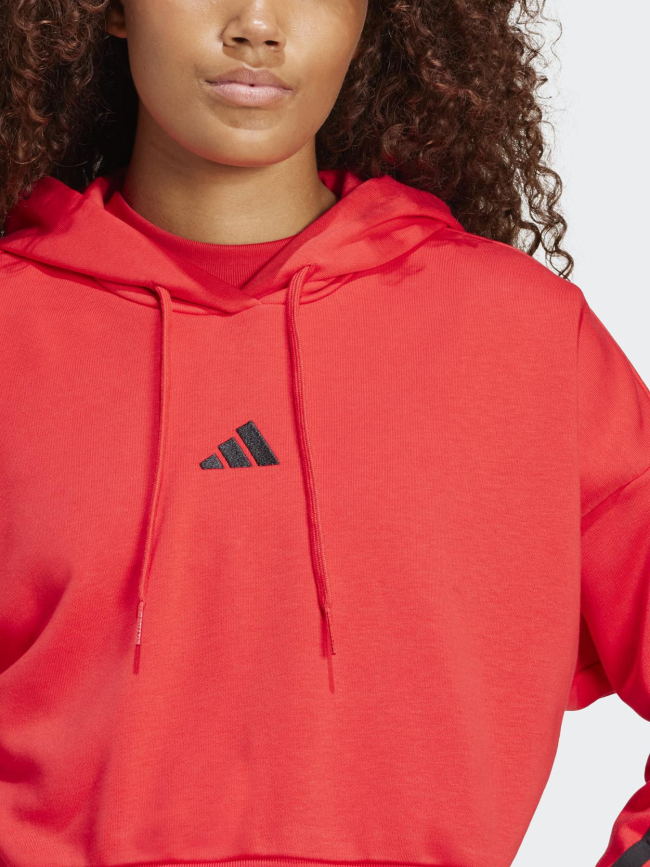 Sweat à capuche crop 3 stripes rouge et noir femme - Adidas