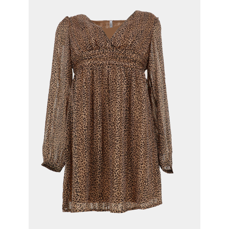 Robe courtes manches longues leopard doré marron femme - Only