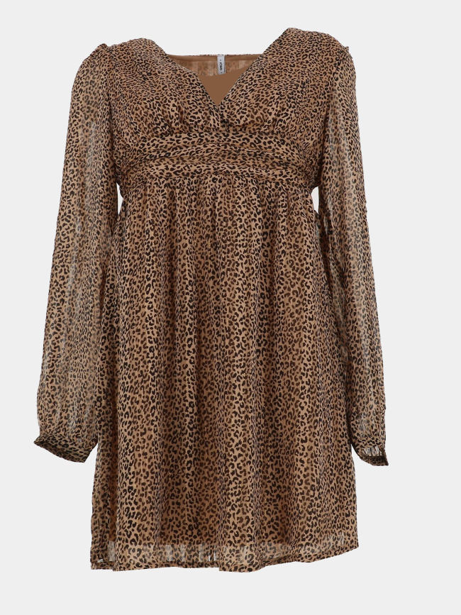 Robe courtes manches longues leopard doré marron femme - Only