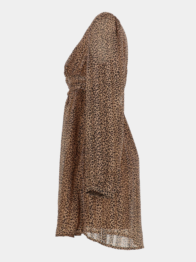 Robe courtes manches longues leopard doré marron femme - Only