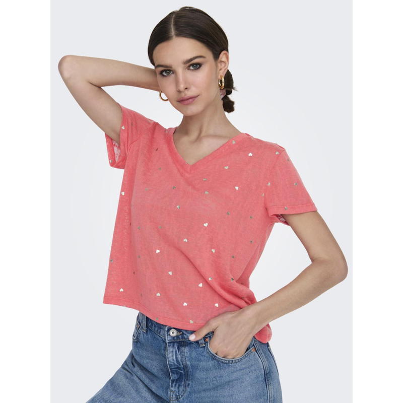 T-shirt col v stephi rouge femme - Only