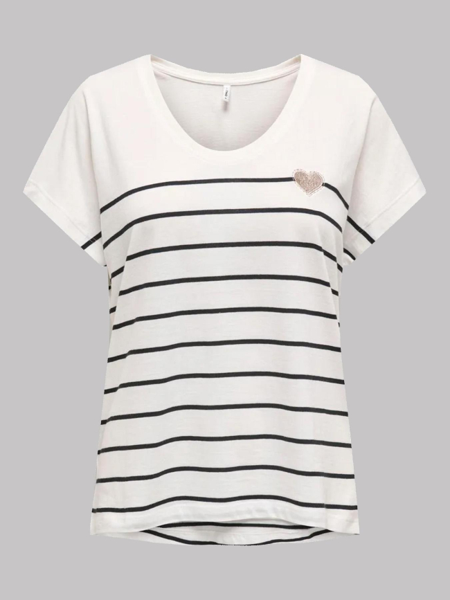 T-shirt rayé emily coeur blanc noir femme - Only