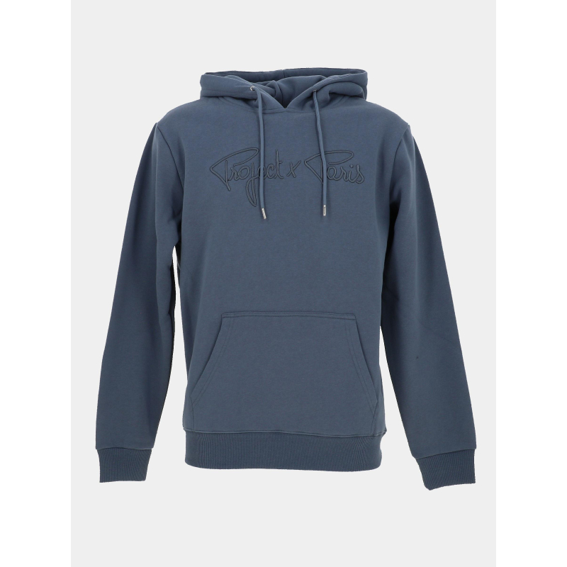 Sweat à capuche logo brodé bleu gris homme - Project X Paris