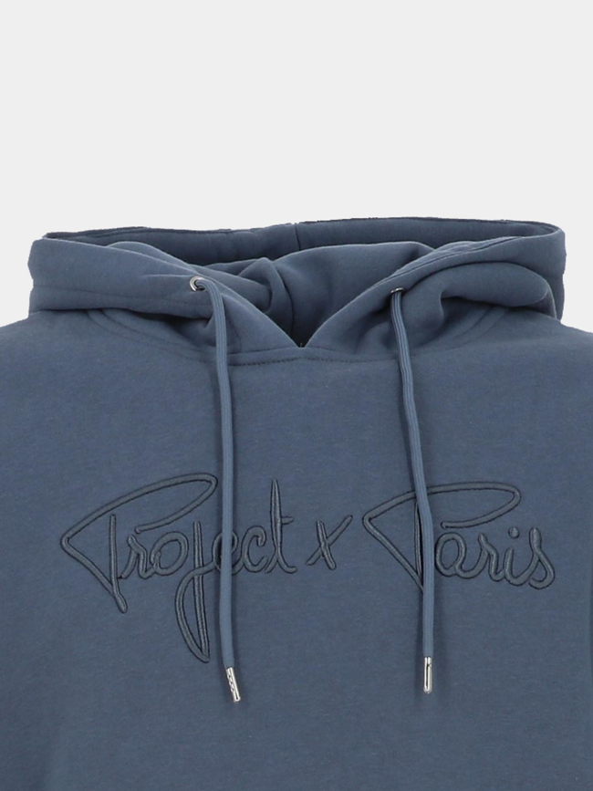 Sweat à capuche logo brodé bleu gris homme - Project X Paris