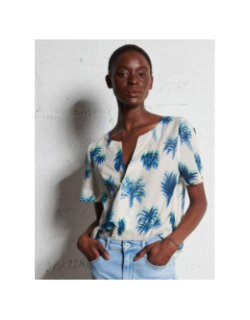 Top ample col v à motif hope bleu femme - Le Temps Des Cerises