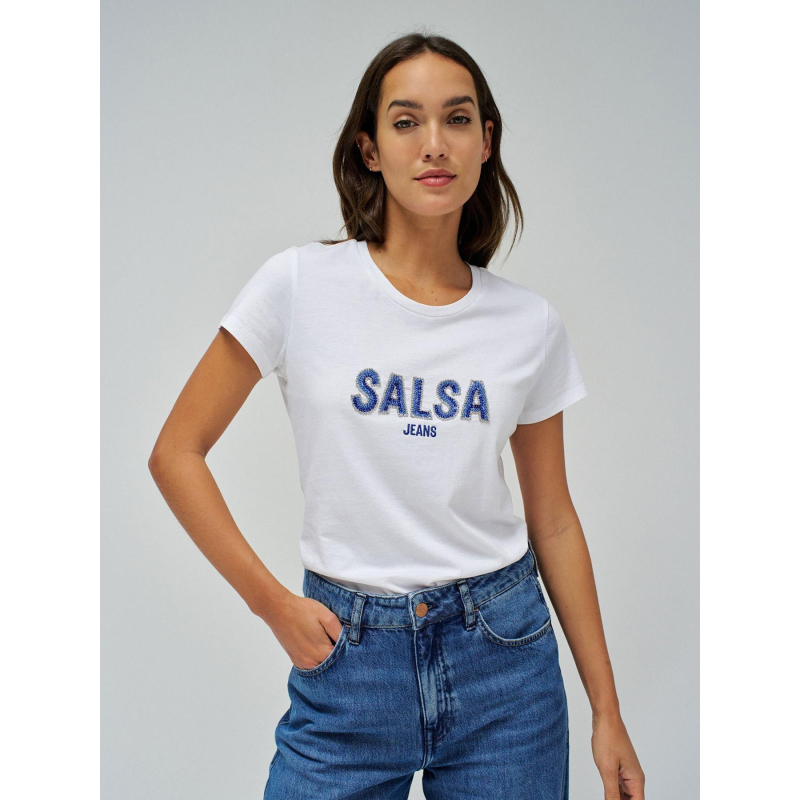 T-shirt à manches courtes avec logo et perles blanc femme - Salsa