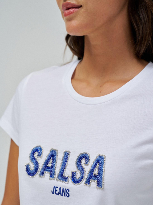 T-shirt à manches courtes avec logo et perles blanc femme - Salsa