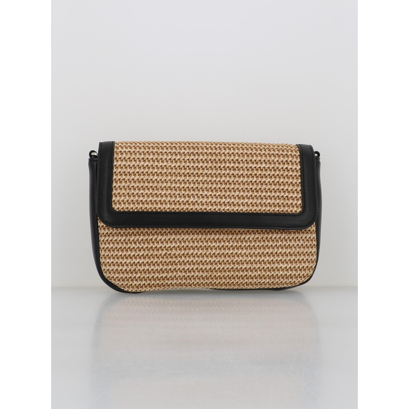 Sac bandoulière en paille aimanté noir femme - Pieces