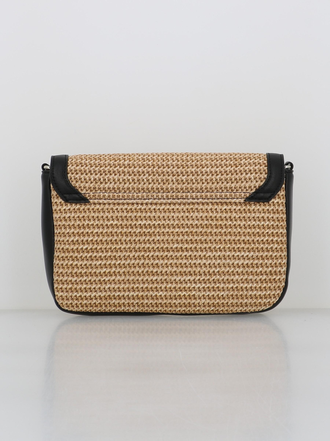 Sac bandoulière en paille aimanté noir femme - Pieces