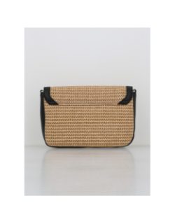 Sac bandoulière en paille aimanté noir femme - Pieces