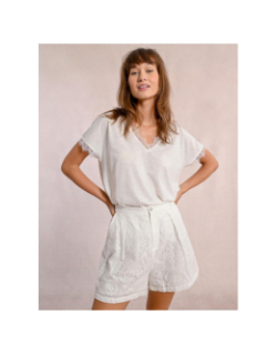 T-shirt col v dentelle blanc femme - Molly Bracken