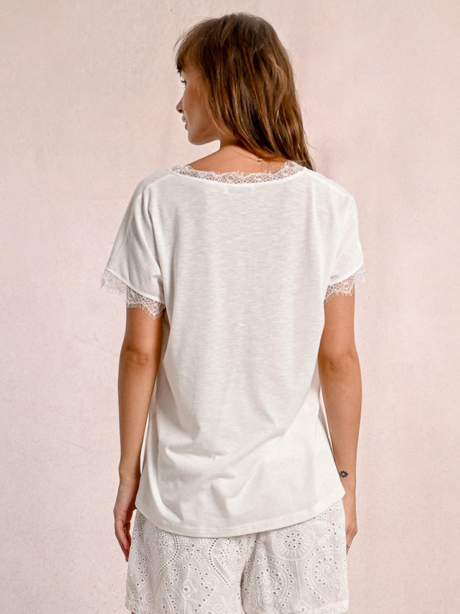T-shirt col v dentelle blanc femme - Molly Bracken