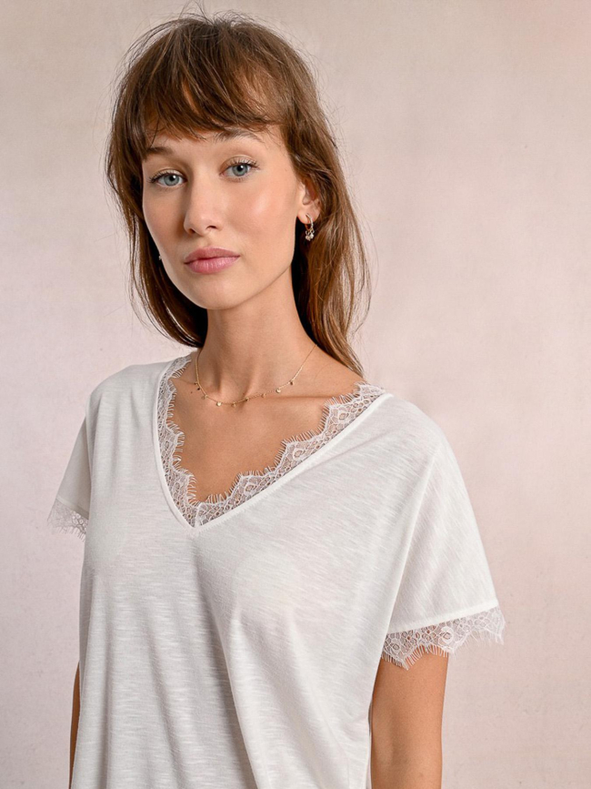 T-shirt col v dentelle blanc femme - Molly Bracken