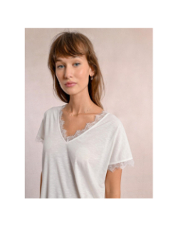T-shirt col v dentelle blanc femme - Molly Bracken