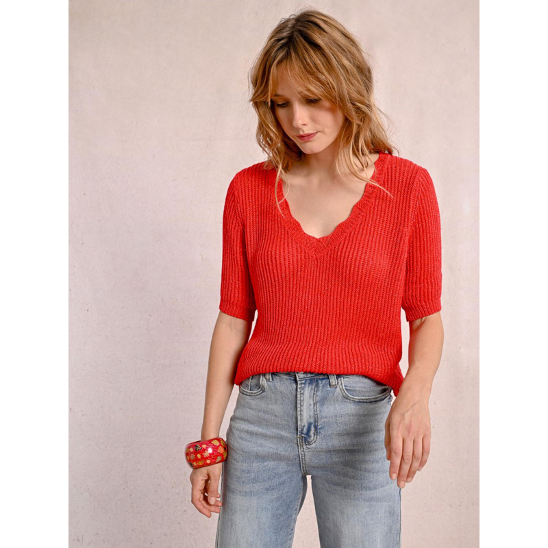 Pull pailleté manches courtes rouge femme - Molly Bracken
