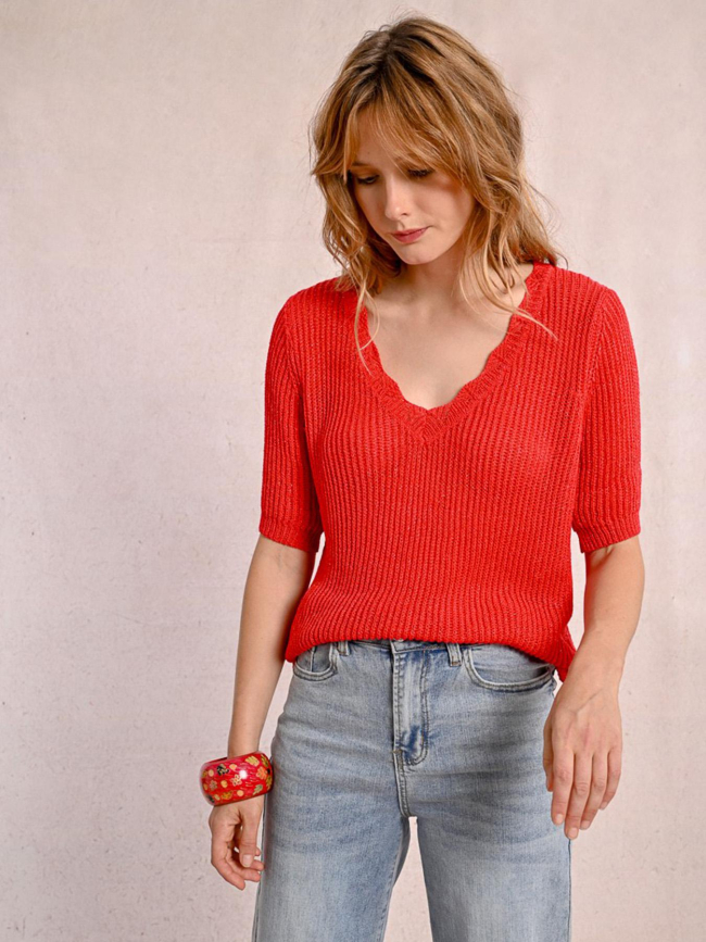 Pull pailleté manches courtes rouge femme - Molly Bracken