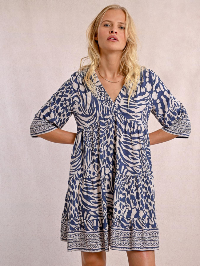 Robe courte imprimée denim bleu femme - Molly Bracken