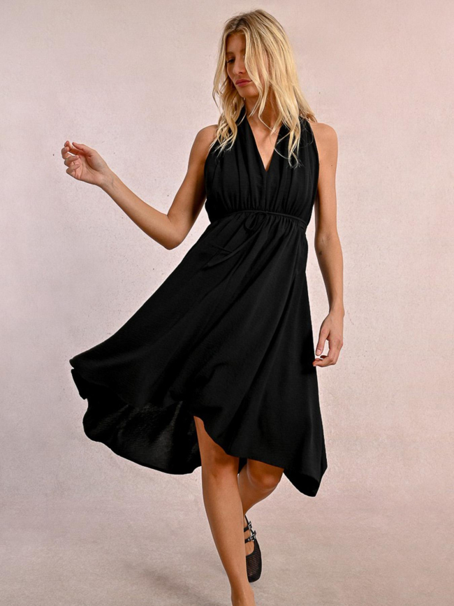 Robe mi-longue col v noir femme - Molly Bracken