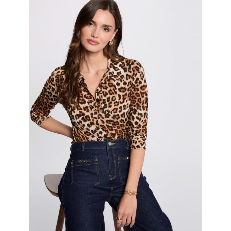 Blouse tufus à motif leopard marron femme - Morgan