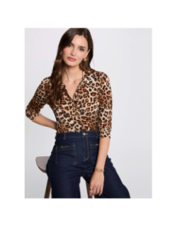 Blouse tufus à motif leopard marron femme - Morgan