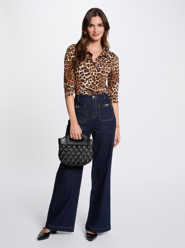 Blouse tufus à motif leopard marron femme - Morgan