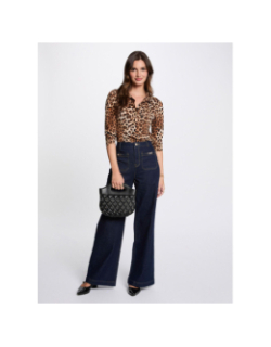 Blouse tufus à motif leopard marron femme - Morgan
