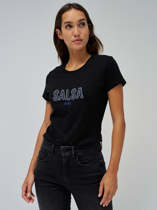 T-shirt à manches courtes avec logo et perles noir femme - Salsa