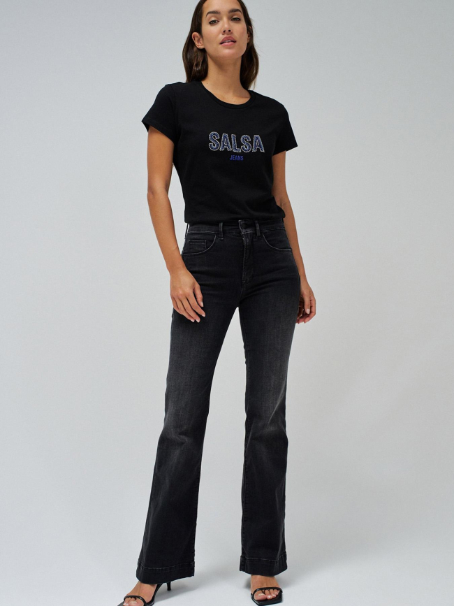 T-shirt à manches courtes avec logo et perles noir femme - Salsa