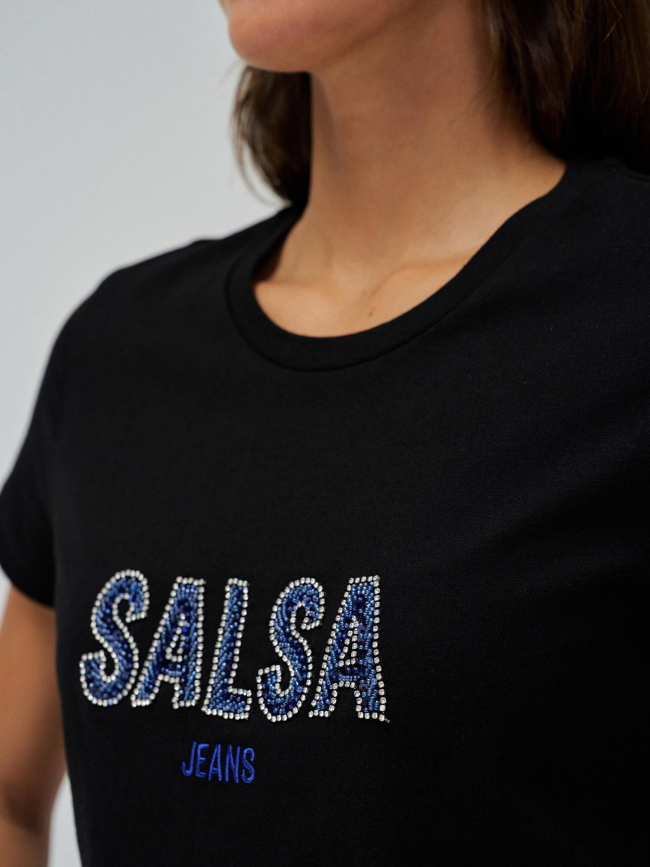 T-shirt à manches courtes avec logo et perles noir femme - Salsa