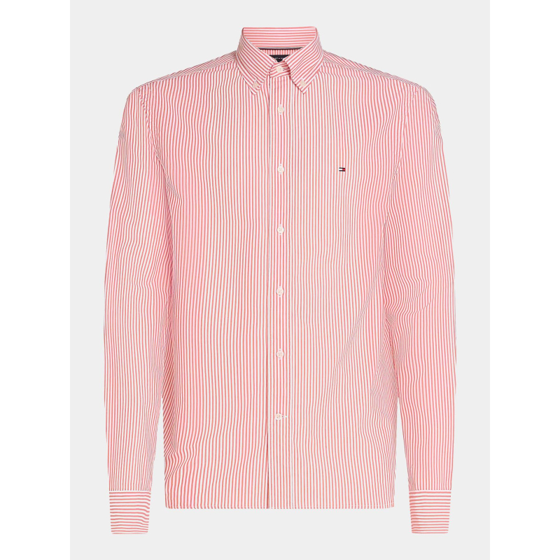 Chemise à rayures flex poplin blanc et rouge homme - Tommy Hilfiger
