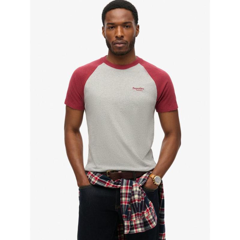 T-shirt baseball gris chiné bordeaux homme - Superdry