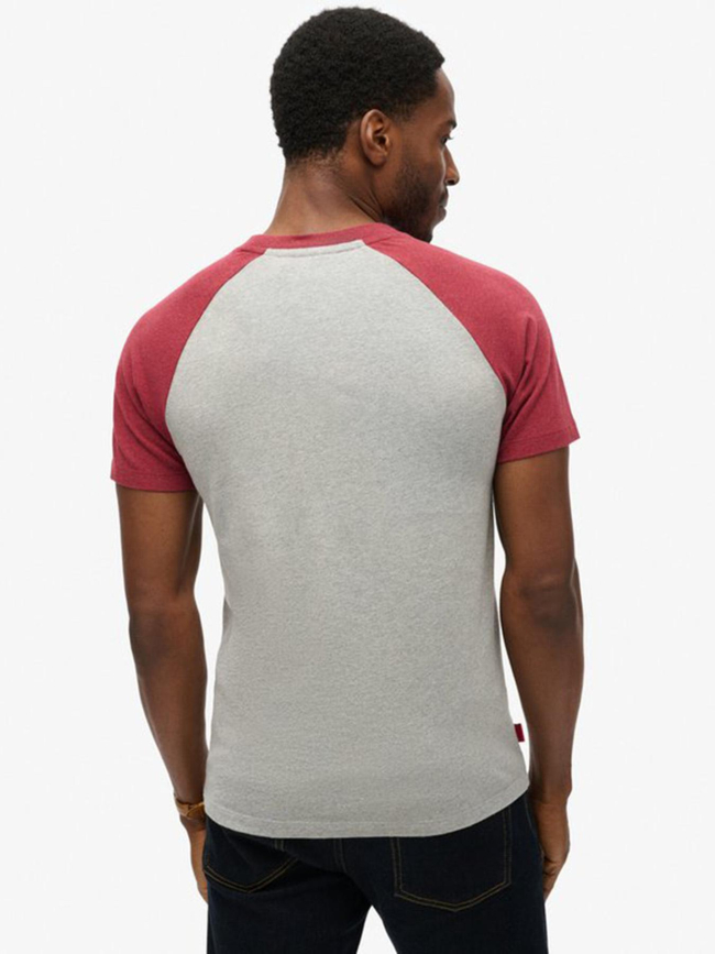 T-shirt baseball gris chiné bordeaux homme - Superdry