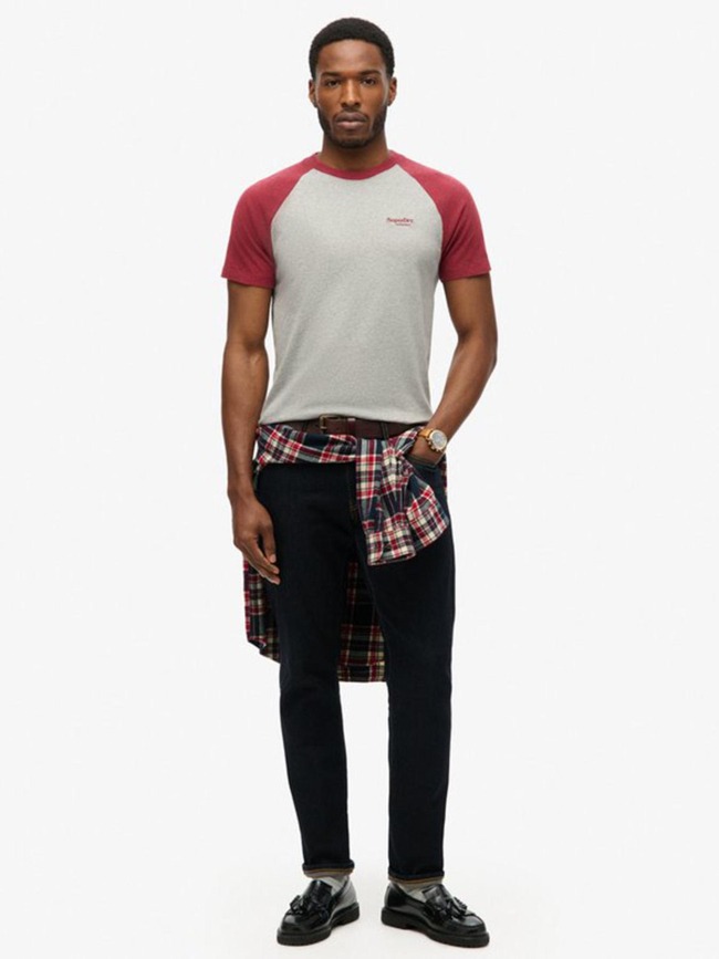 T-shirt baseball gris chiné bordeaux homme - Superdry