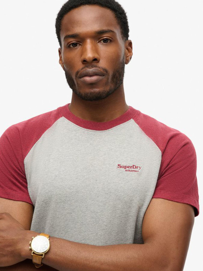 T-shirt baseball gris chiné bordeaux homme - Superdry