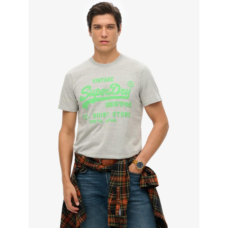 T-shirt vintage néon gris vert homme - Superdry