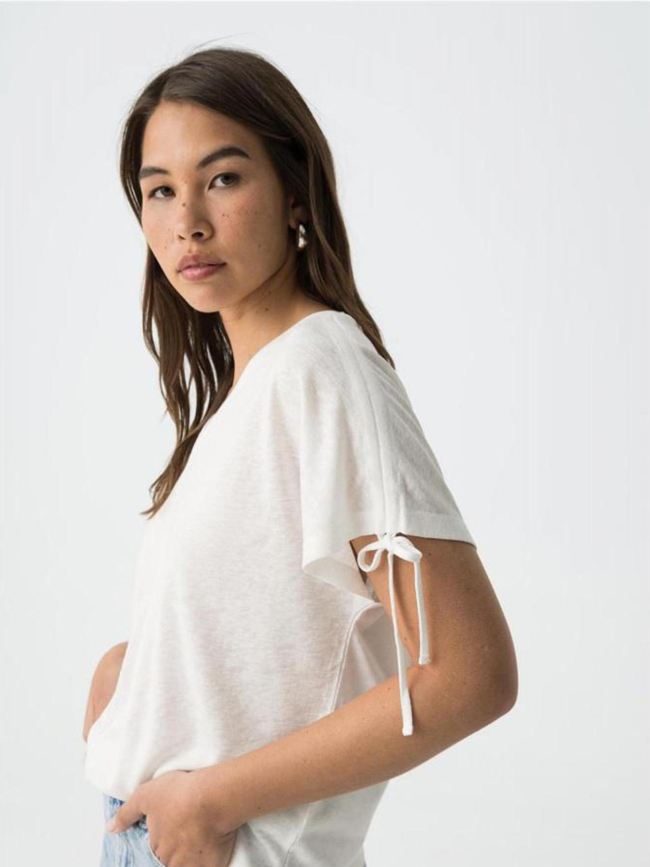 T-shirt col v pepita blanc femme - Tiffosi